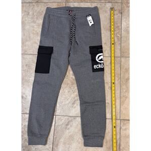 Men’s Ecko Unltd Patch Parcel Joggers Fleece Grey Cargo Pockets - Skatewear